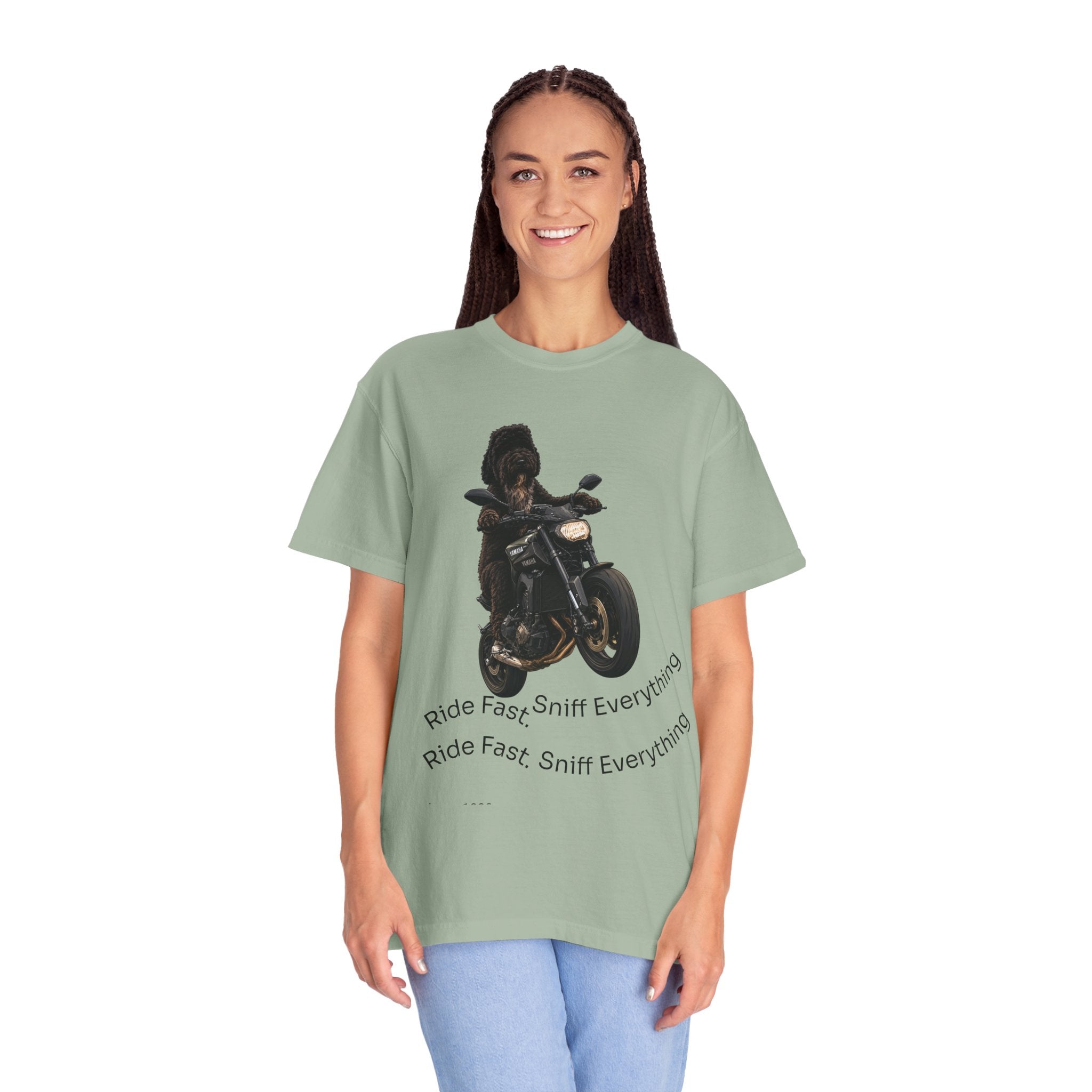 Dog Motorcycle Tee — "Ride Fast, Sniff Everything" Graphic T-Shirt