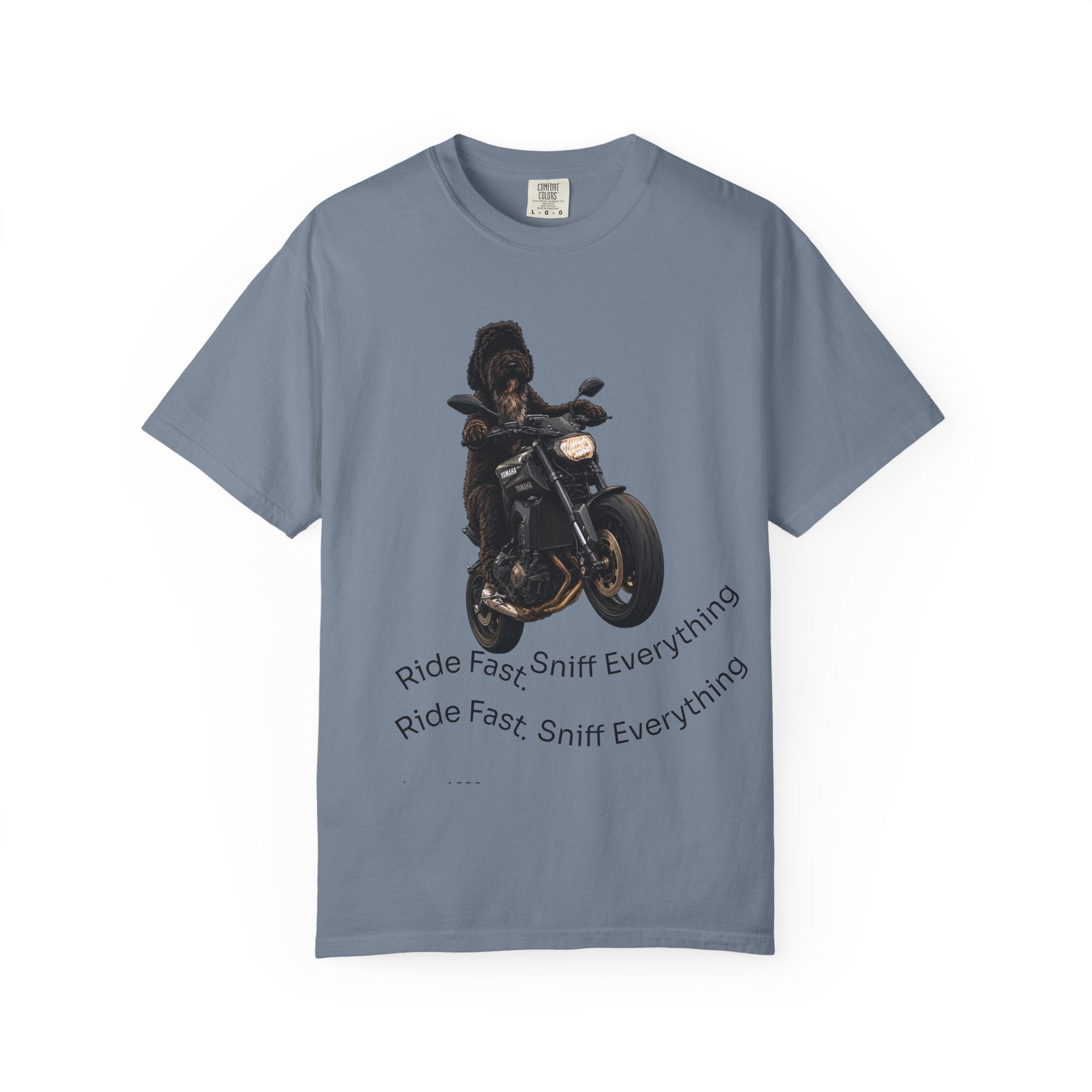 Dog Motorcycle Tee — "Ride Fast, Sniff Everything" Graphic T-Shirt