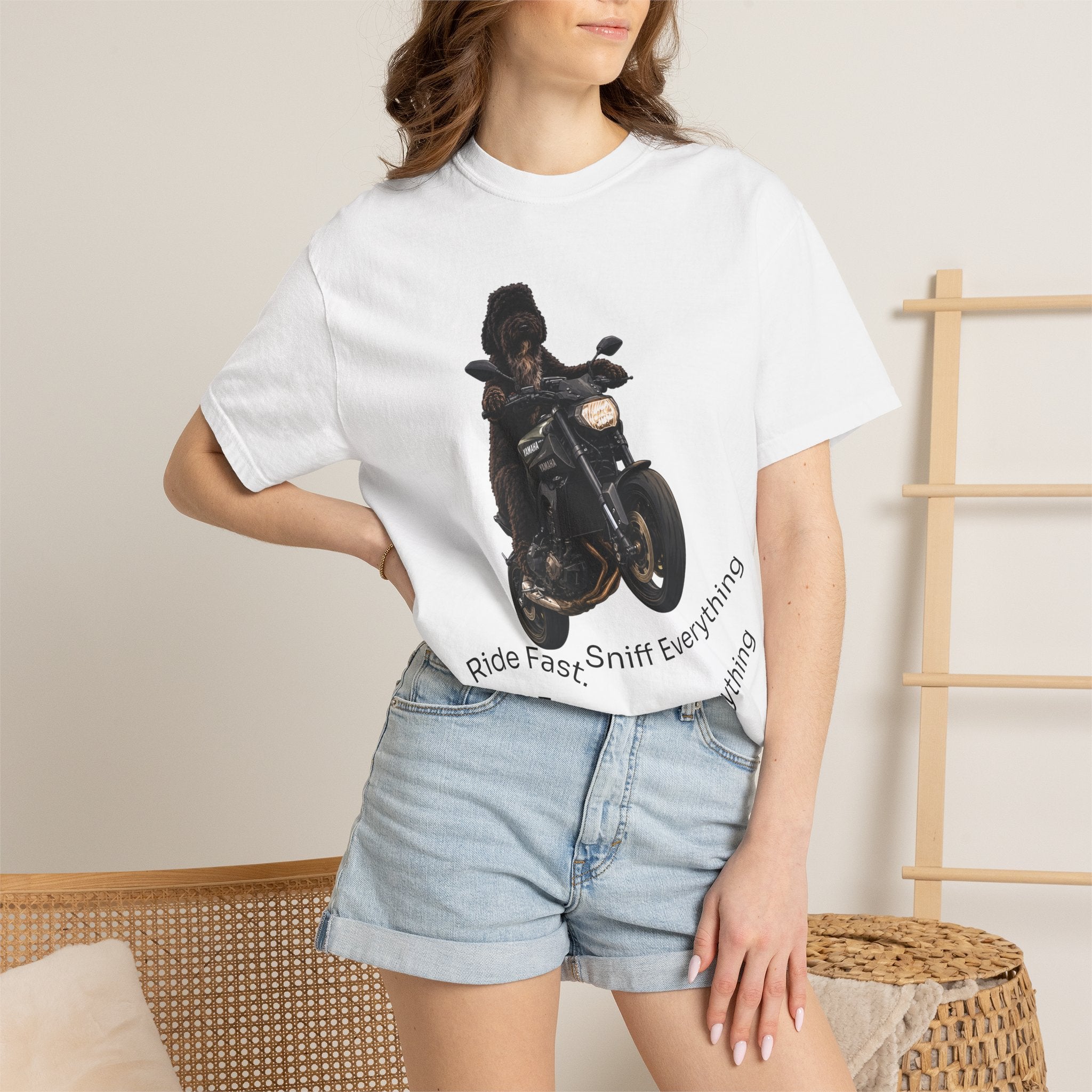 Dog Motorcycle Tee — "Ride Fast, Sniff Everything" Graphic T-Shirt